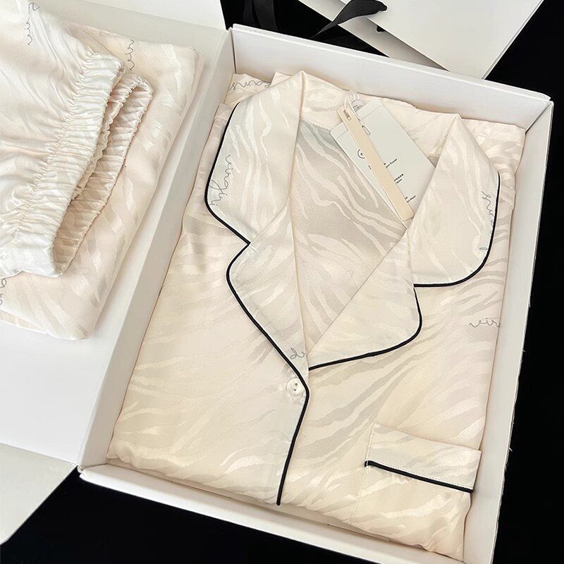 foreign trade tiktok live broadcast pajamas female spring and autumn ice silk long sleeved trousers thin style students' ins dormitory can wear p