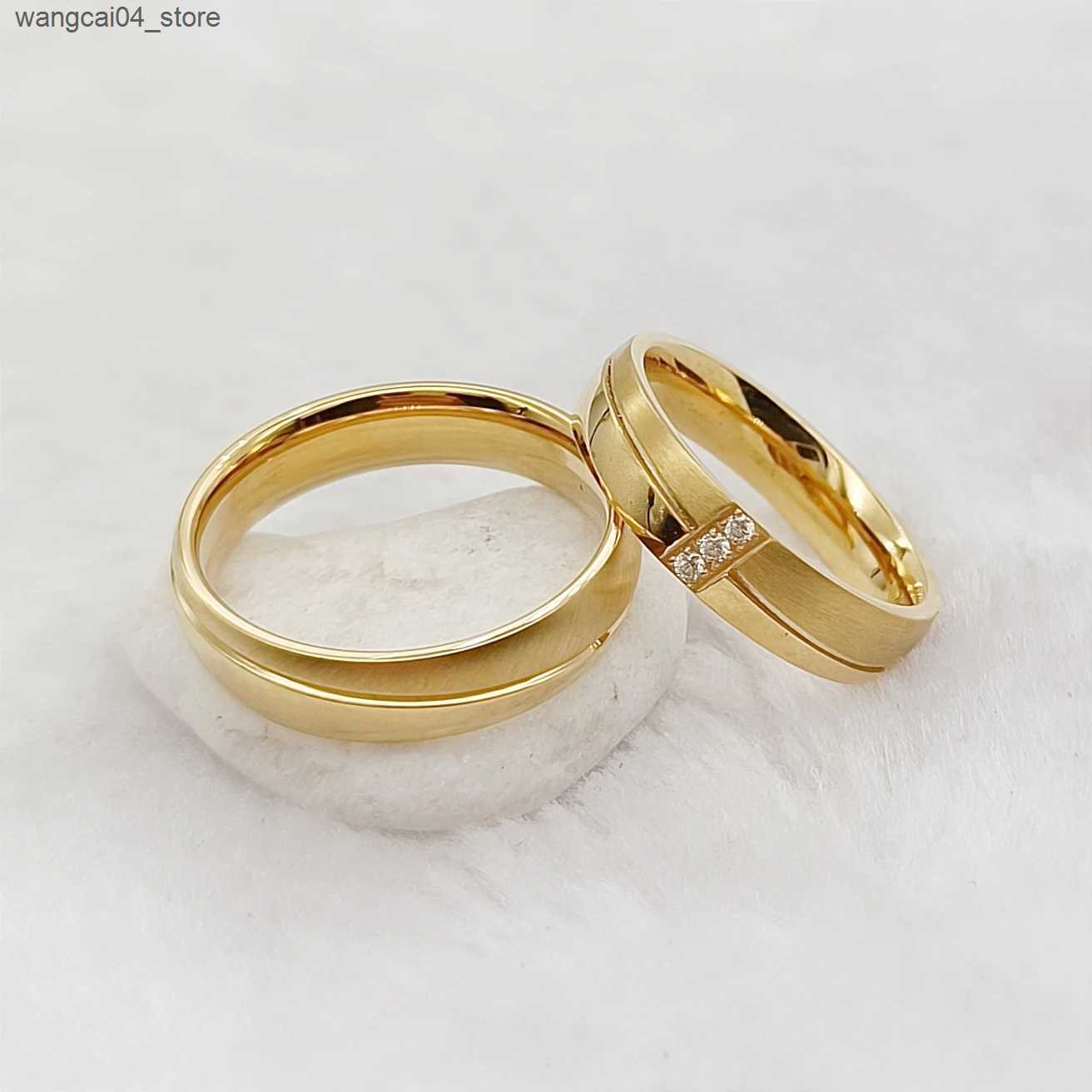Couple Rings 2-piece 18k gold-plated wedding ring set suitable for couples in surgical stainless steel fashion jewelry alliance L240910