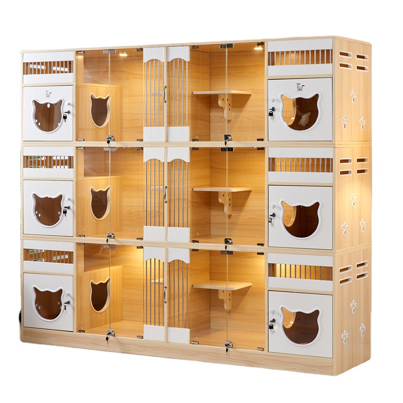 Factory Directly Supply OEM & ODM Solid Wood Luxury Multifunctional Cat Villa Cat Tree House Cat Cage