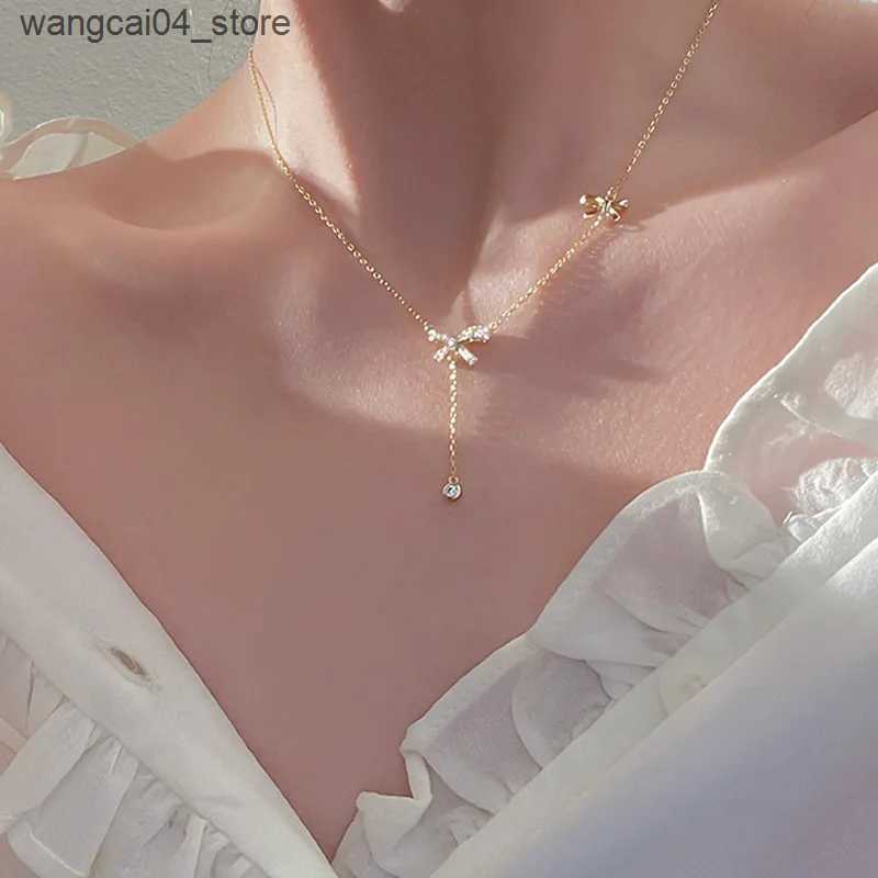 Pendant Necklaces 2024 Trending Fashion Bow Pendant Necklace For Women Korean Sweet Romantic Clavicle Chain Choker Birthday Party Jewelry Gift New L24 - view 3