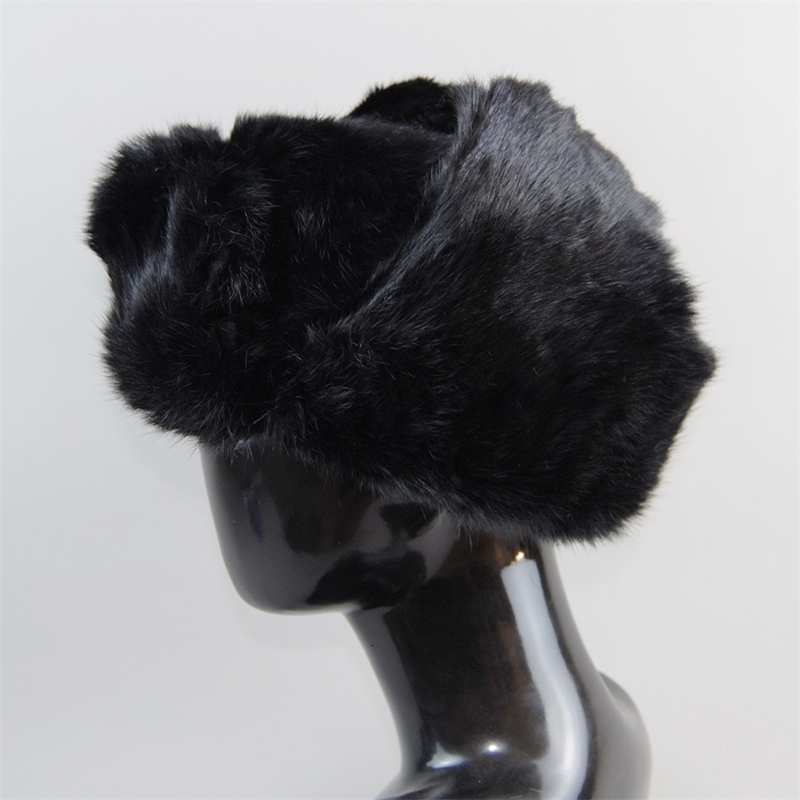 Rabbit Fur Cap Man Winter Genuine 100% Fur Bomber Hat Windproof Warm Earmuffs Male Flat GreyBlack Russian Hat Fitted Casquette 241014
