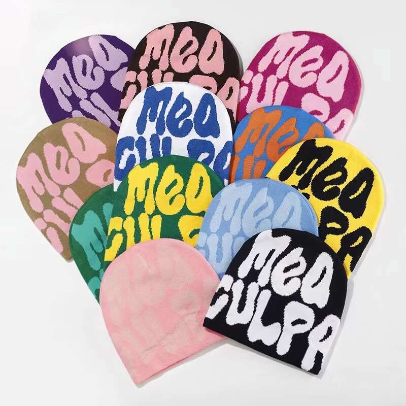 Acrylic Knitted Beanie Trendy Cuff beanie Hat Letter Hip-hop bonnet Custom Fashionable Jacquard Autumn