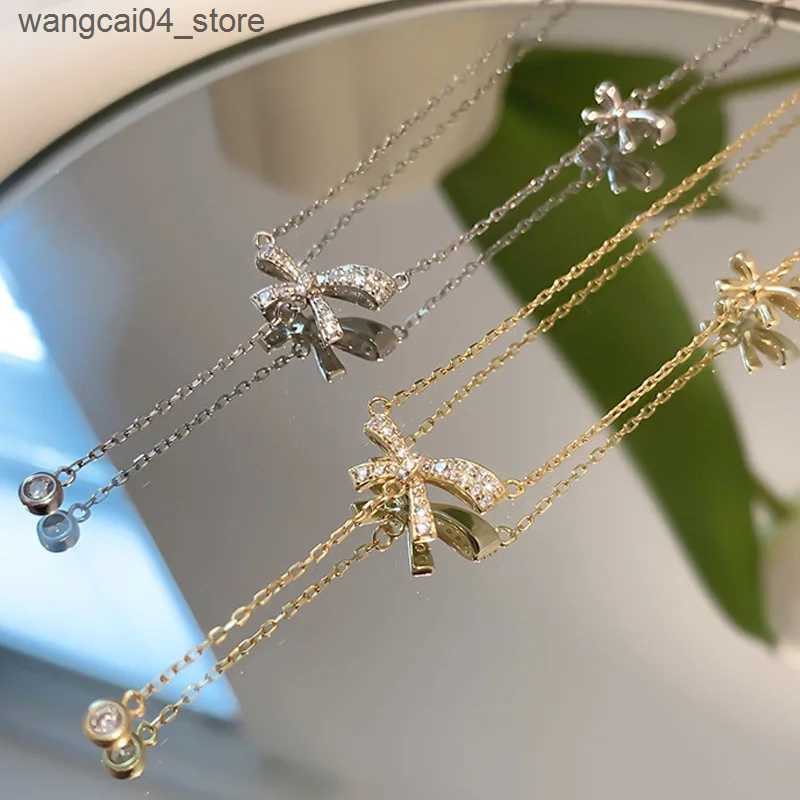 Pendant Necklaces 2024 Trending Fashion Bow Pendant Necklace For Women Korean Sweet Romantic Clavicle Chain Choker Birthday Party Jewelry Gift New L24 - view 7