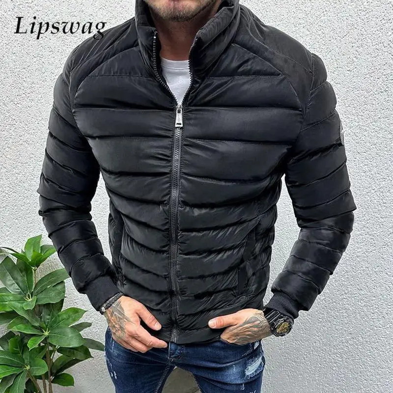 Fall Winter Warm Down Jacket For Men Casual Pure Color Slim Long Sleeve Slim Fit Cotton Padded Coat Mens Leisure Zipper Jackets 241015
