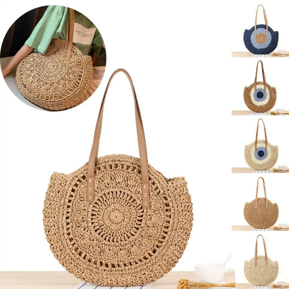 Summer Shoulder hot Straw Beach Bag for Women - Round Lattan Handbag
