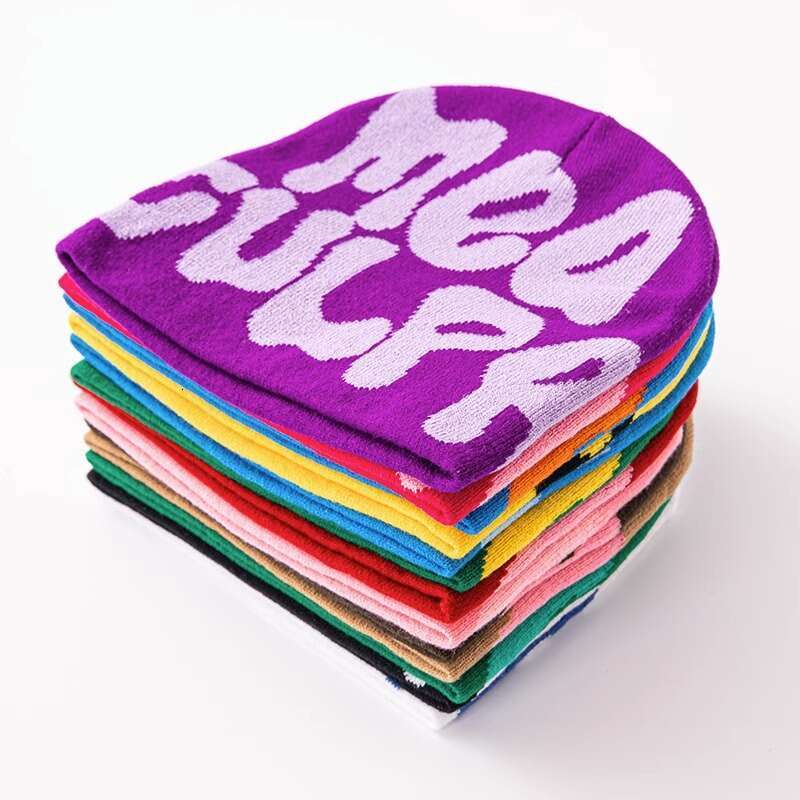 Acrylic Knitted Beanie Trendy Cuff beanie Hat Letter Hip-hop bonnet Custom Fashionable Jacquard Autumn