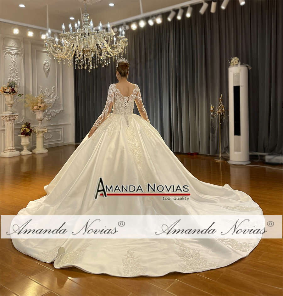 Long Sleeves Satin Wedding Dress Ball Gown