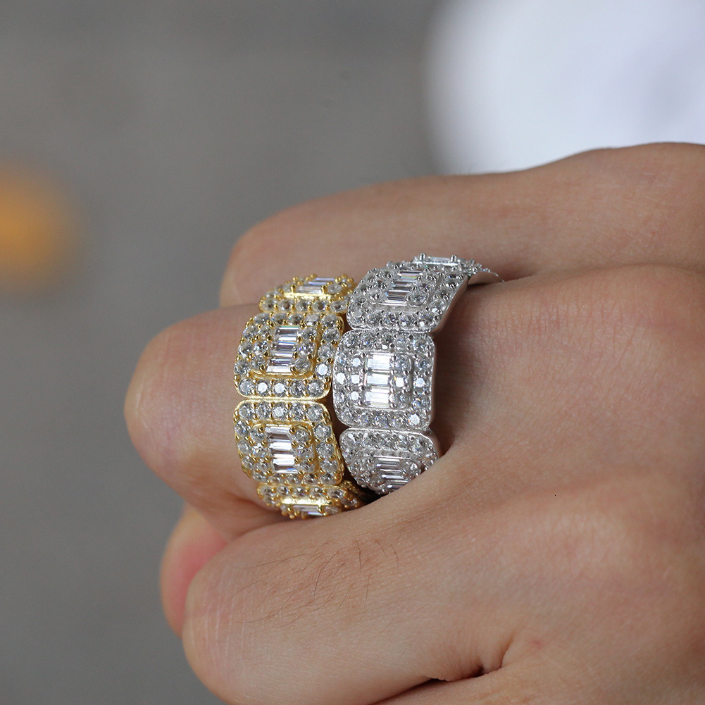 S Sterg Sier Iced Out VVS Baguette Moissanite Men Ring and Rappers Hip Hop Jewelry With GRA Certificate