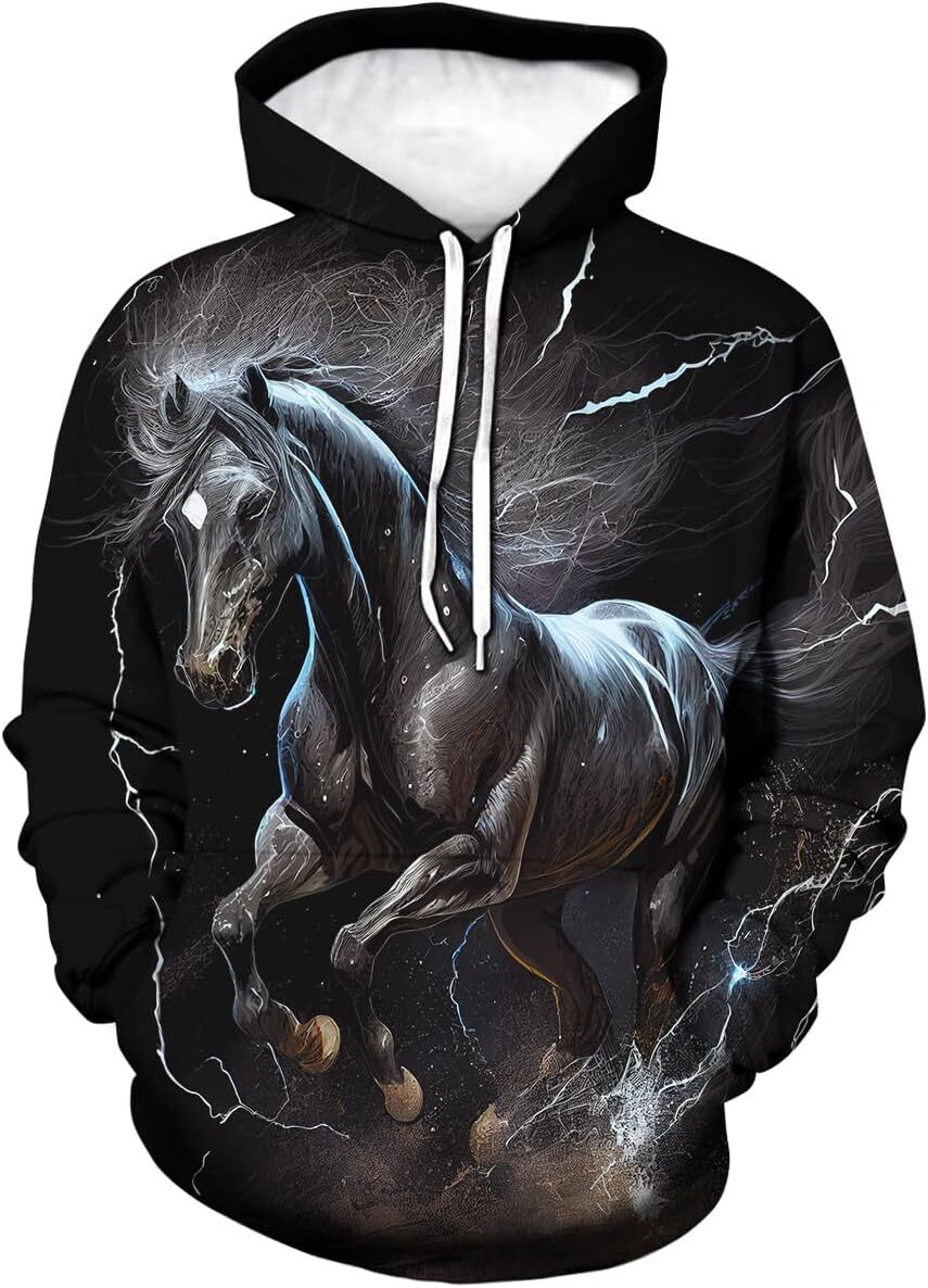 Hoodie for Mens Womens Mens Horse Hoodies Retro Tie Dyed Animal Theme Summer Pullover Hoodie Graphic Fashionable and Warm