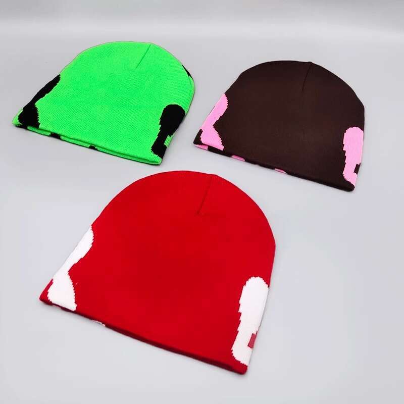 Acrylic Knitted Beanie Trendy Cuff beanie Hat Letter Hip-hop bonnet Custom Fashionable Jacquard Autumn