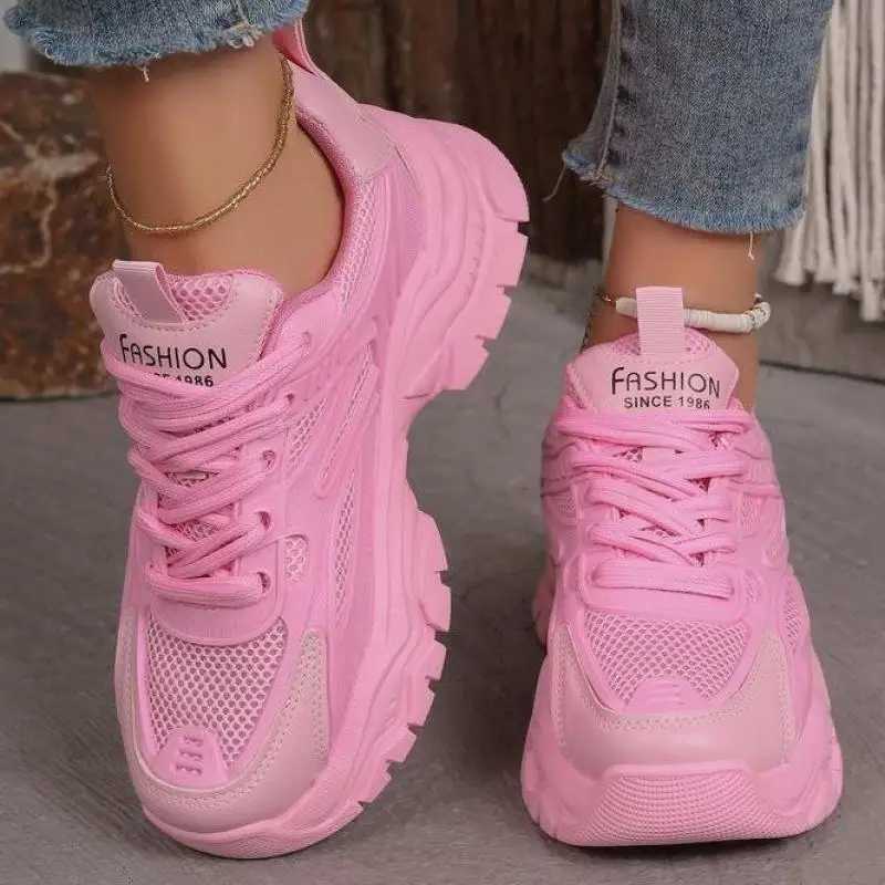 Spring Purple Platform Sneakers Breathable Slip On Chunky Shoes Women 2024 Woman Lace-up Fashion Comfortable Thick Sole ShoesLX241015