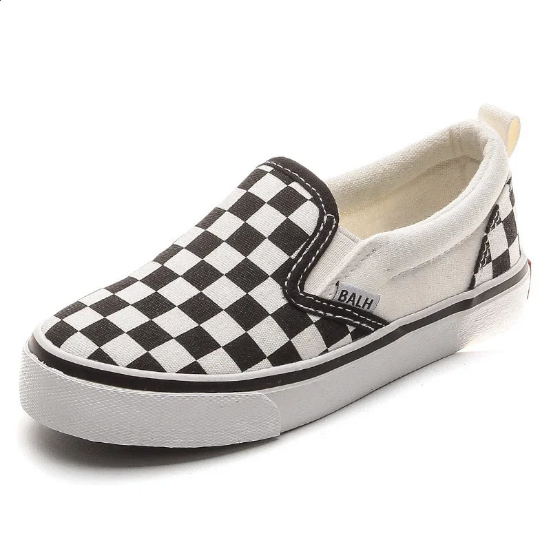 Kid Canvas Shoes White and Black Plaid Checkered Casual Sneakers Spring Summer Breathable Soft Sold Fashion Shoe for Boys Girls 241014