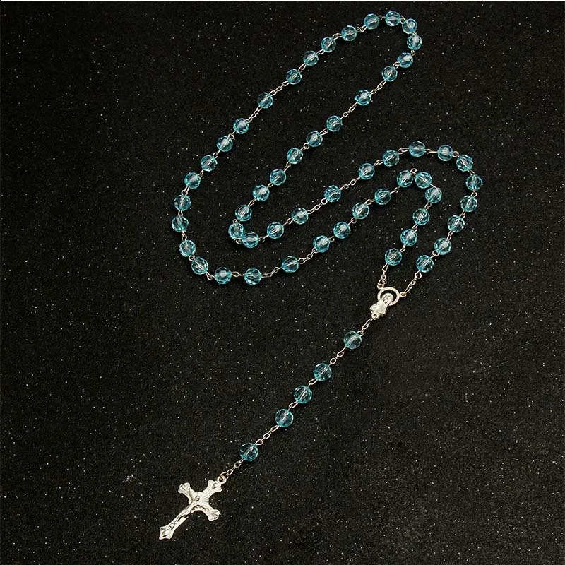 8mm fashion rosary ladies necklace high quality diy Jesus Christian cross and pendant long chain jewelry 241014