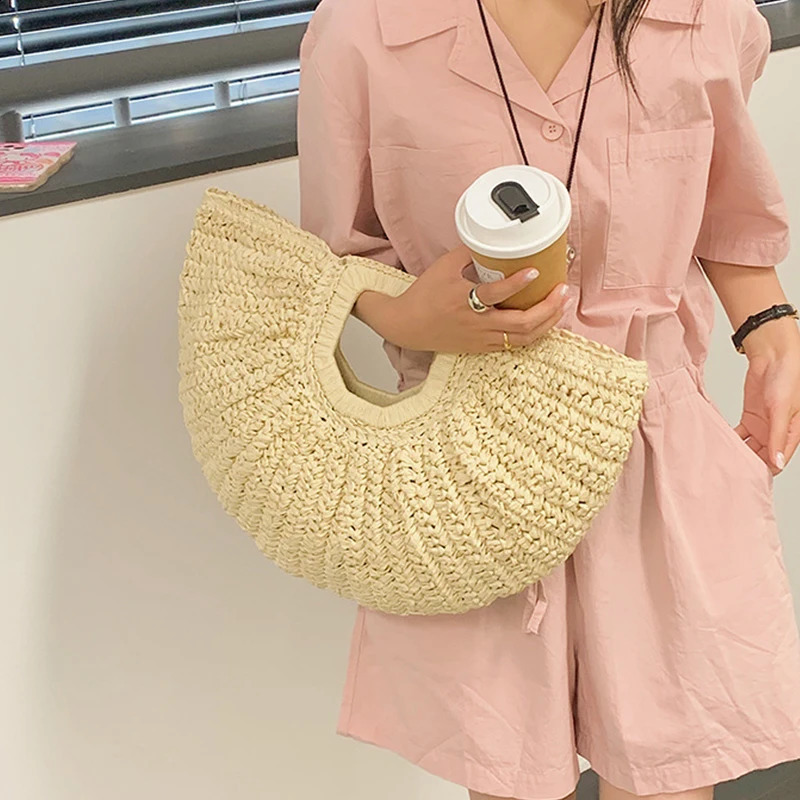 Moon Bag Beach Vacation Straw Vine Weaving Handbag Womens Summer Large Capacity Shoulder Shopping 241014