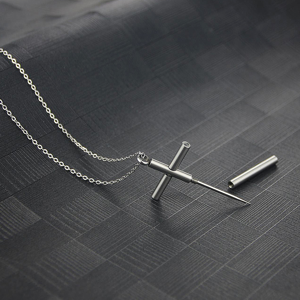 Cross Necklace for Men Stainless Steel Cross Pendant Necklace Men's Pendant Jewelry Toothpick Necklace Men Gift