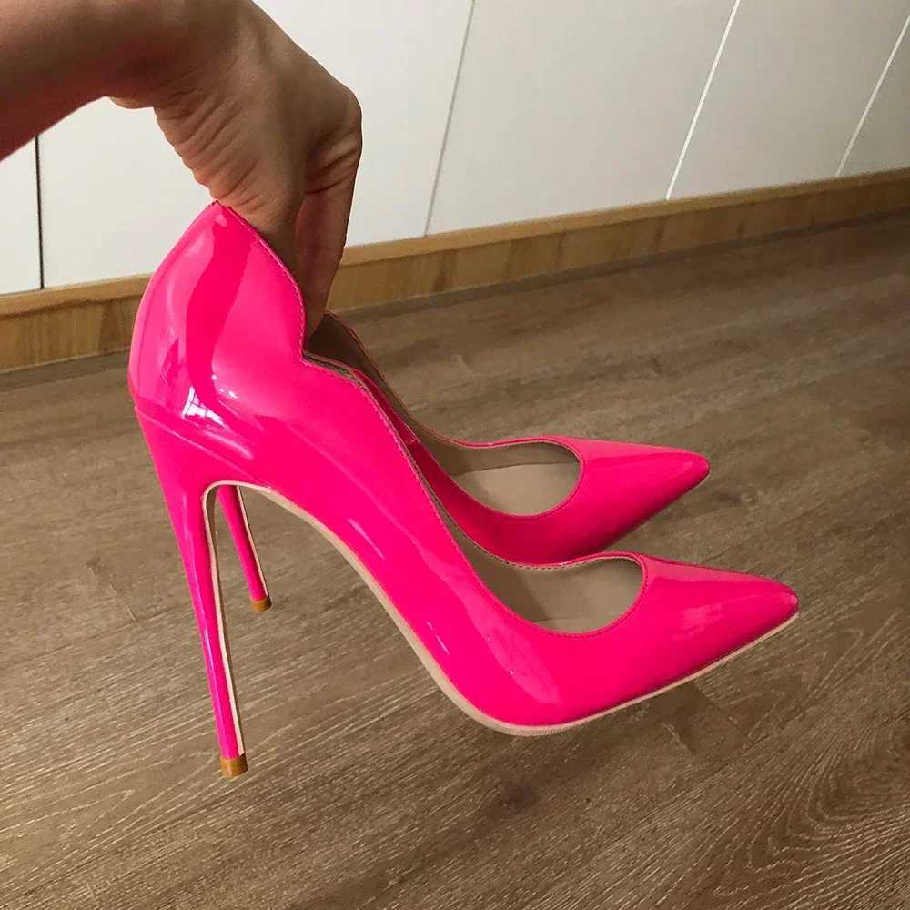 Pink Curl Upper Women Patent Pointed Toe Stiletto High Heels Sexy Ladies Party Dress Shoes Club Dance Pumps Plus SizeXJ250221