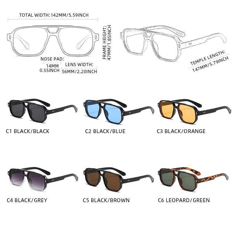 Retro Square Sunglasses for Men Classic Pilot Sunglasses for Men Fashion Brand Design Vacation Driving Shadows W241015