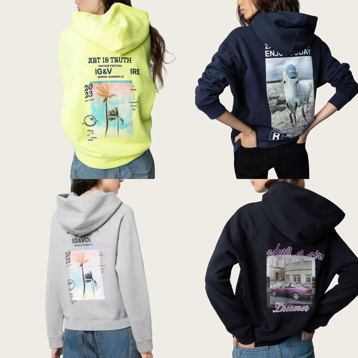 25ss French women designer print hoodies cotton zidag fleece hooded sweatshirt loose pullover sweatshirts