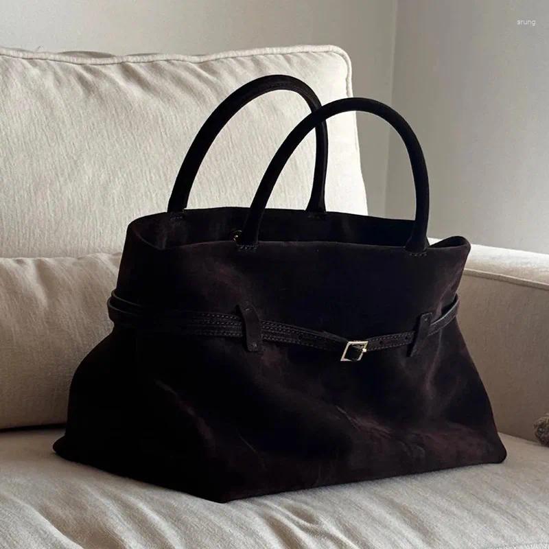 Shoulder Bags Winter Big Capacity High-end Frosted Cowhide Leather Women's Handbag Coffee Solid Color Matte Suede Female Bag