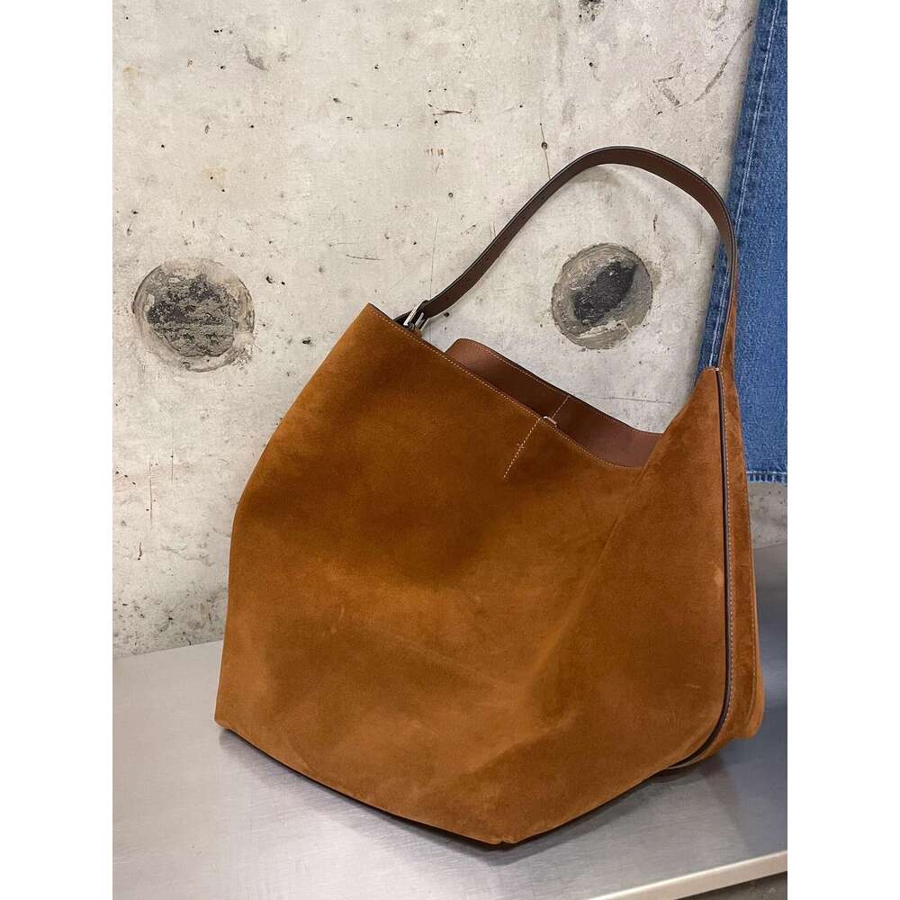 Retro Large Capacity High-End Texture Urious Frosted Suede Women's Shoulder Bag Commuting Tote Cowhide Bucket Pouch