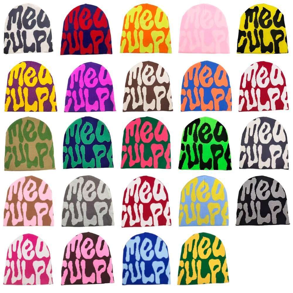 Acrylic Knitted Beanie Trendy Cuff beanie Hat Letter Hip-hop bonnet Custom Fashionable Jacquard Autumn