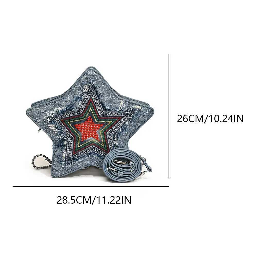 Ladies Backpack Star Shape Denim Shoulder Bag with Adjustable Strap Handbag Knapsack for Travel Shopping 241015