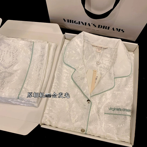 foreign trade tiktok live broadcast pajamas female spring and autumn ice silk long sleeved trousers thin style students' ins dormitory can wear p