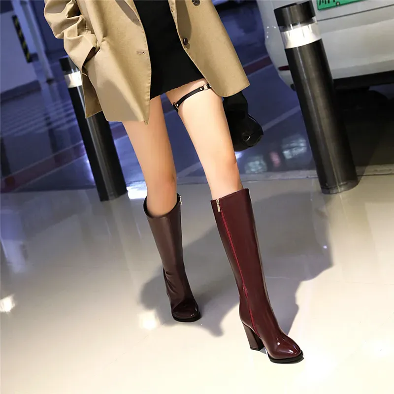 2021 Fashion Women Block 9Cm Heels Thigh Boots Winter Knee High Patent Leather Long Boot Designer Plus Size Shoes heel Platform boots 241118