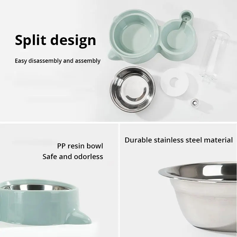 New 2-in-1 Cat Bowl Water Dispenser Automatic Water Storage Pet Dog Cat Food Bowl Food Container with Waterer Pet Waterer Feeder
