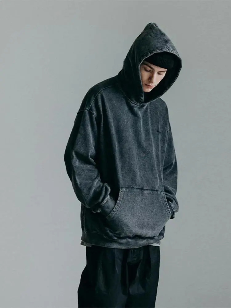 100%Cotton Black Acid Wash Hoodies Mens Casual Clothing Vintage Unisex Oversized Hip Hop Sweatshirts Male Pullover Y2K Clothes 241015