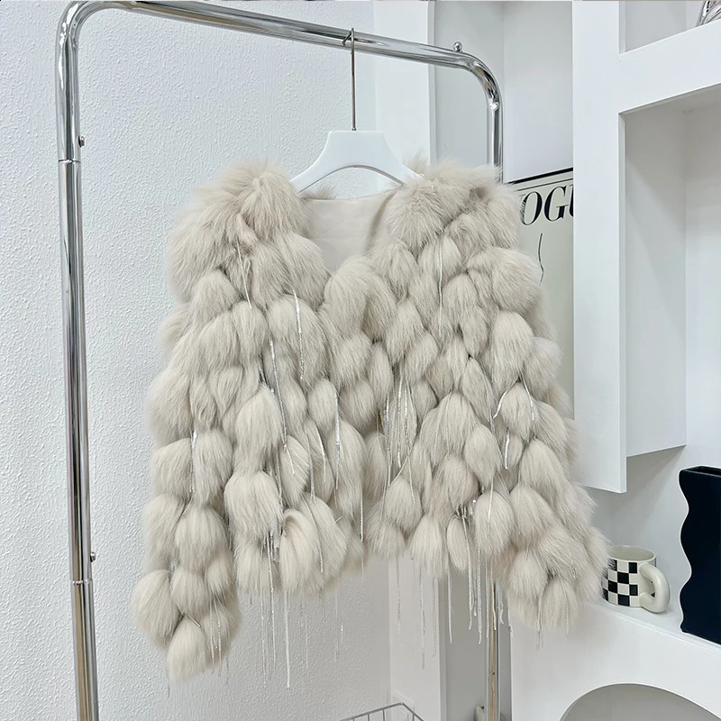 Natural fox fur coat with tassels winter fashion warm fur coat womens coat real fox fur leather jacket thick coat abrigos jacket 241015