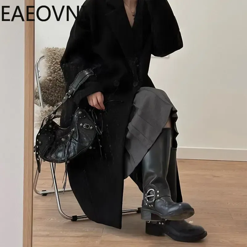 Womens Knee High Boots Women Fashion Slip On Ladies Low Heel Knight Boot 2023 New Autumn Winter Women's Biker Booties