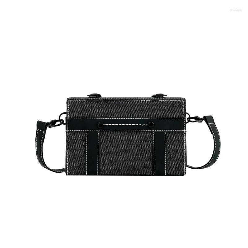 Bag Boys Stylish Small Satchel Korean Style Trendy Brand Denim Box Street Fashion Hip Hop Disco e369 4