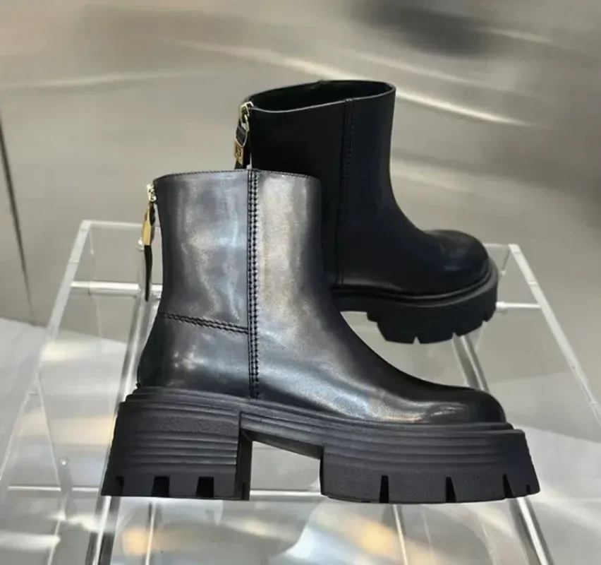 Women's Designer Ankle High Round Head Thick Heel Back Zipper Fashion Platform Shoes Boots Women 2024