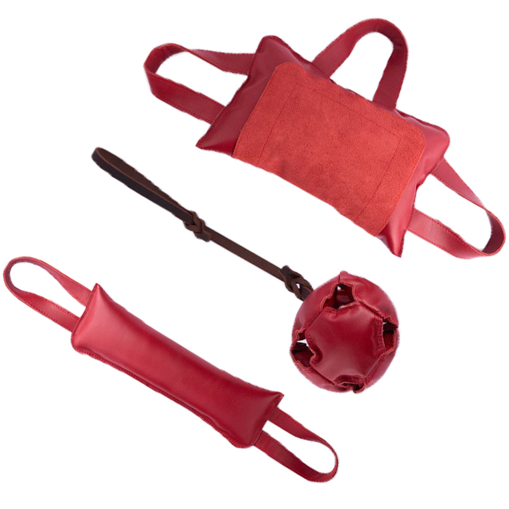 Dropshipping Dog Training Bite Tug with Handle Equipment Cow Leather Ball Suit Toy Dog Bite Stick Pillow Supplies