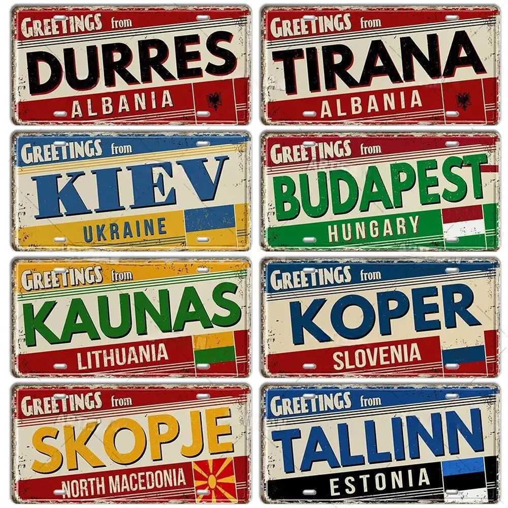 Romania Hungary Slavic Croatia Estonia Latvia Ukraine Russia Lithuania License Plate Landmark Metal Sign City Plaque Wall DecorXJ241010