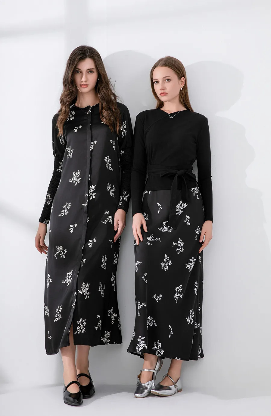 AS woman clothing satin dress button down n smocking sleeve maxi Ship out in 1 day 250218