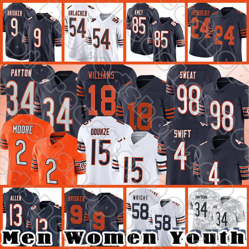 Rome Odunze Caleb Williams Football Jersey Keenan Allen D'Andre Swift DJ Moore Walter Payton Jaylon Johnson Jaquan Brisker Darnell Wright Tremaine Edmunds Cole Kmet