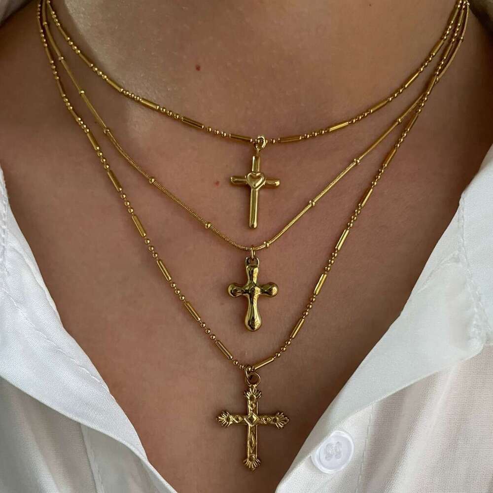 Necklace new stainless steel cross pendant with simple design personalized fashion trend,women's Christmas gifts