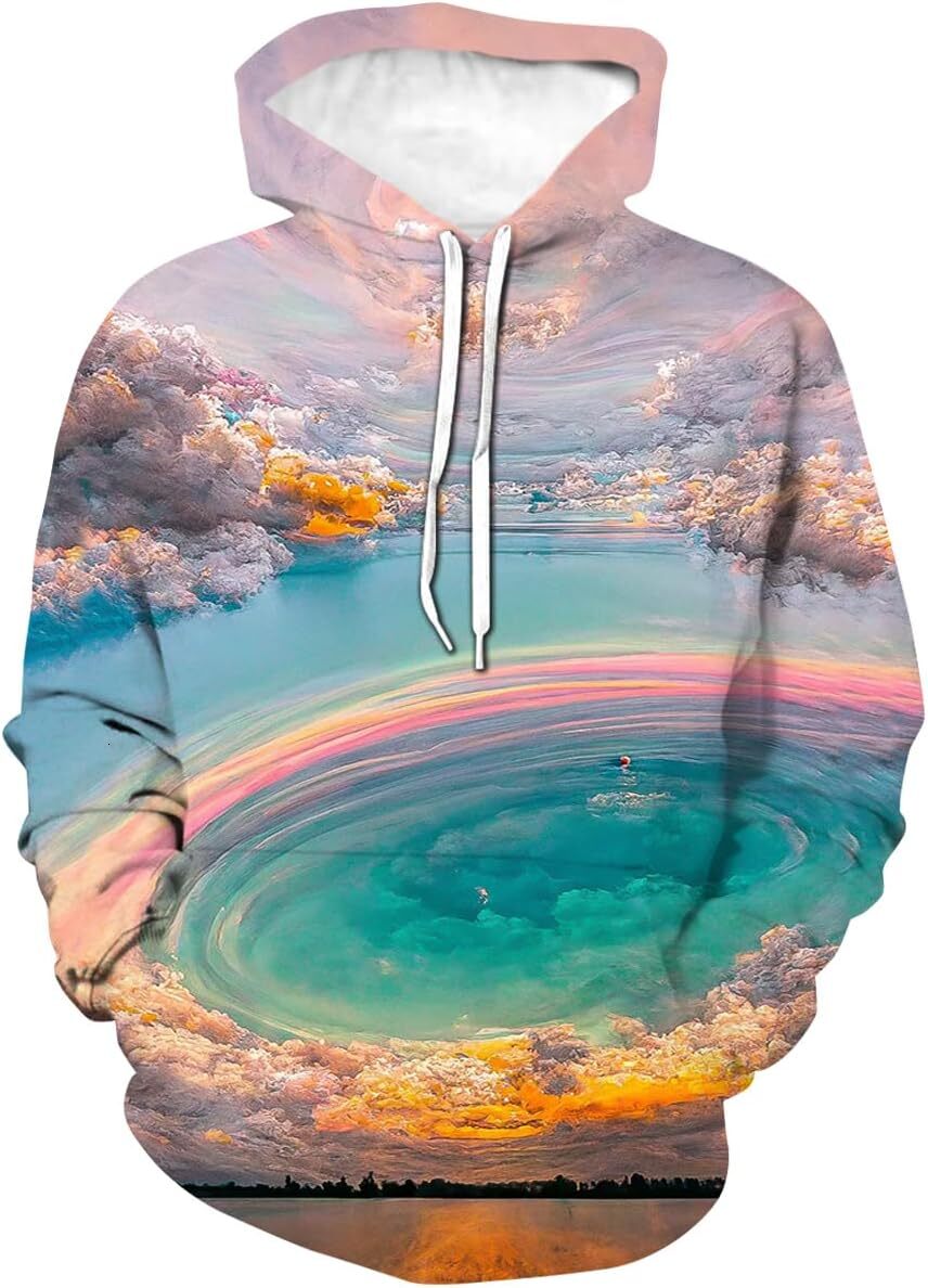 Hoodie for Mens Womens Rainbow Tie Dyed Hoodie 3D Art Printing Cherry Blossom Vortex Pattern Pullover Hoodie Graphic Hoodies sweatshirt Pullover Long 