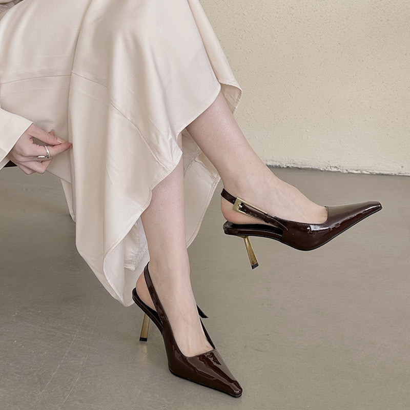 Eilyken Street Style Sexy Pointed Toe Metal Buckle Strap Women Pumps Stripper Sandals Sgback High Heels Female Shoes