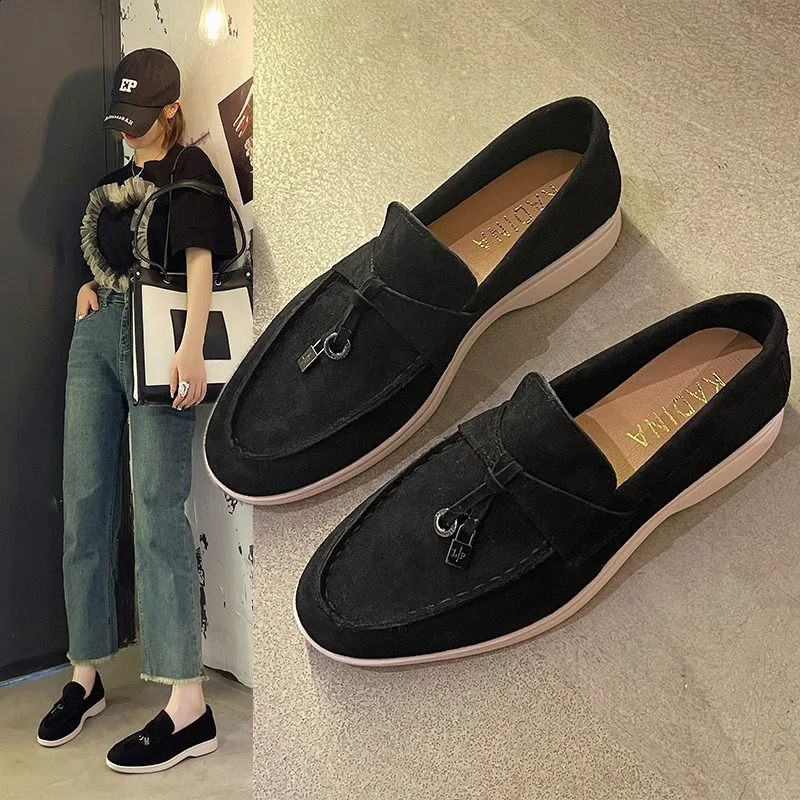 Womens flat sports casual shoes Spring and autumn thick soled suede loafers casual women walking non-slip womens casual shoes 241015