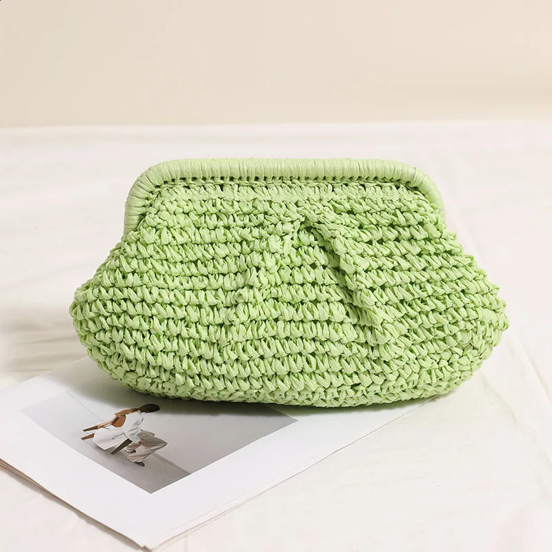 Hand crocheted grass woven cloud handbag with chain strap single shoulder cross bag 241014