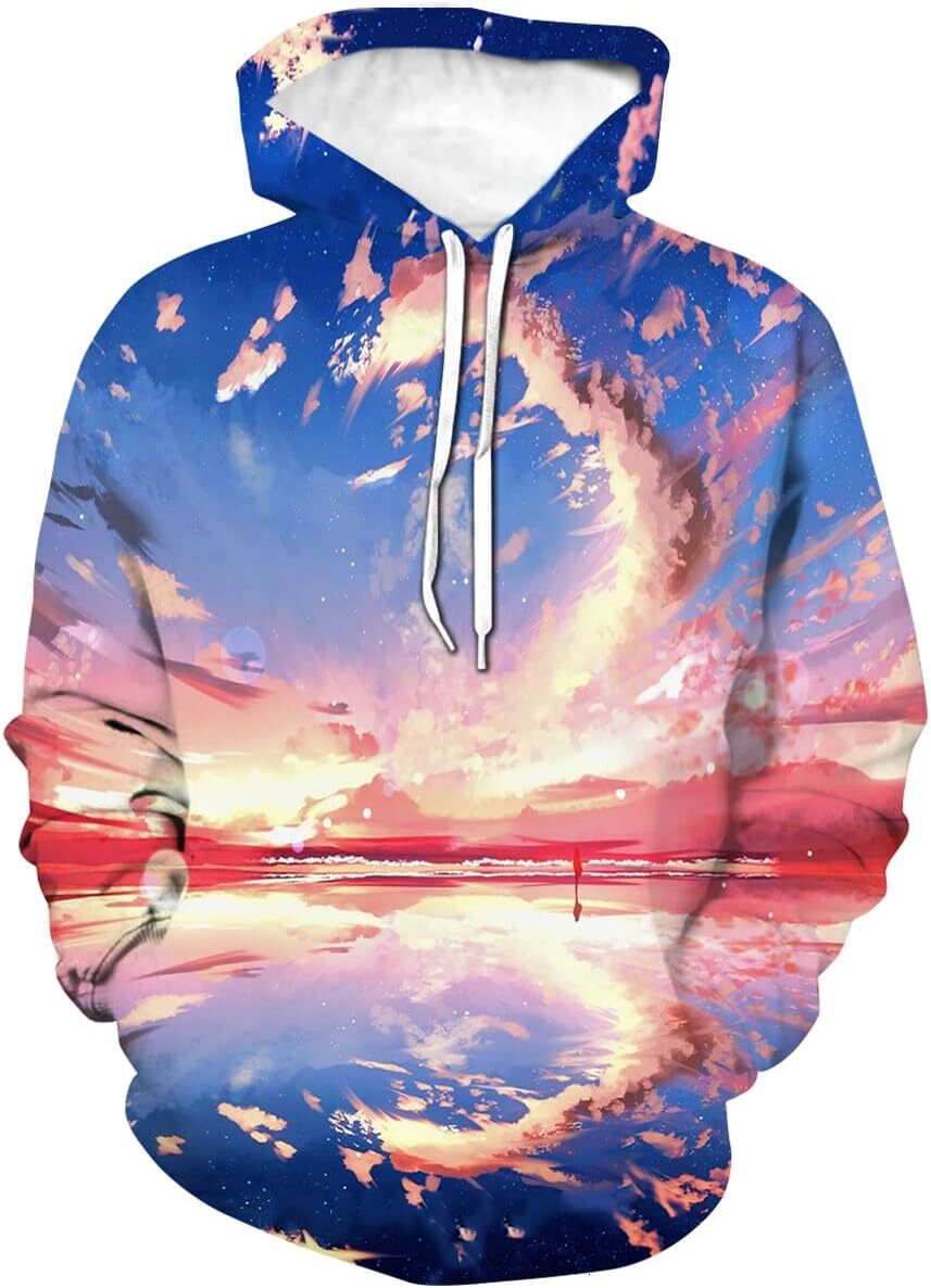 Hoodie for Mens Womens Novelty Tie Dyed Flame Sky Hoodie 3D Art Printing Color Cartoon Pullover Hoodie Graphic Hoodies sweatshirt cool