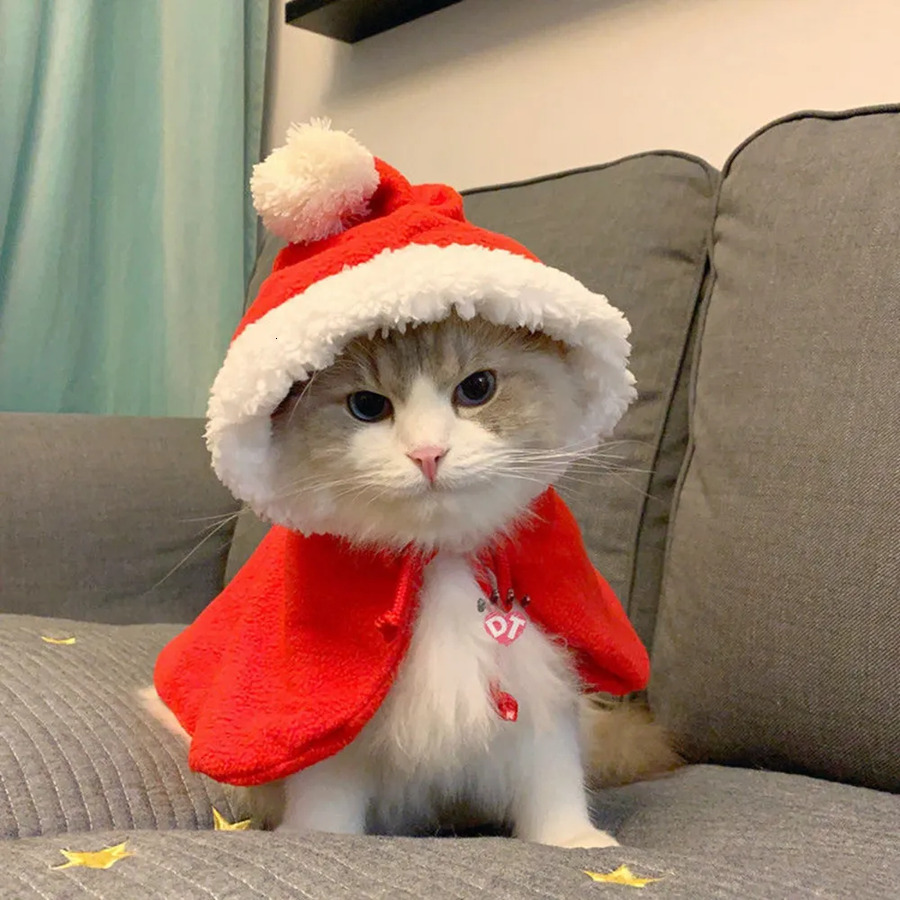 Pet Santa Christmas Cosplay Elk Dog Puppy Hoodie Coat Clothes Soft Plush Warm Cloak Outfit For Small Dogs Cats Costume s 6f5