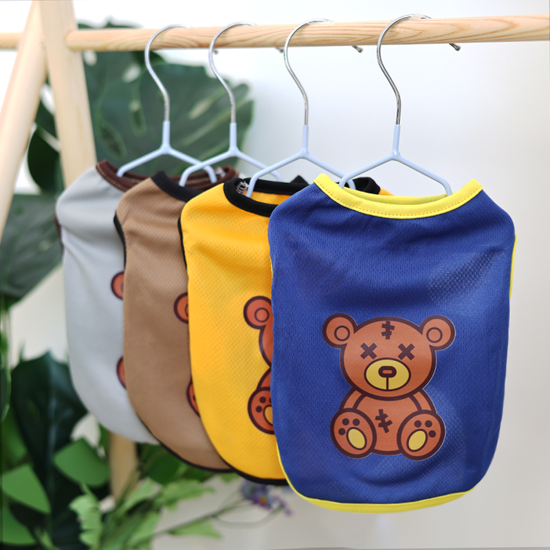Pet Spring/Summer Breathable Thin Anti Stripping Handsome Tank Top for Dogs, Cats, Cats, Universal Cartoon Bears, Fashionable Cu