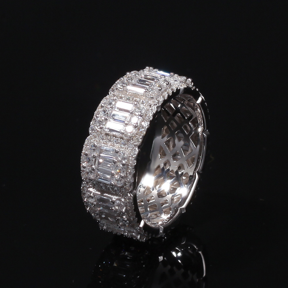S Sterg Sier Iced Out VVS Baguette Moissanite Men Ring and Rappers Hip Hop Jewelry With GRA Certificate