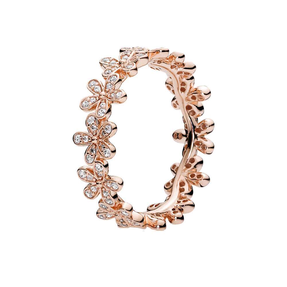 S925 925 Sterling Silver Rose Gold Peach Blossom Daisy Clover Ginkgo Leaf Clear Zircon CZ Rings For Women Anniversar Wedding Jewelry Designer Ring Gif
