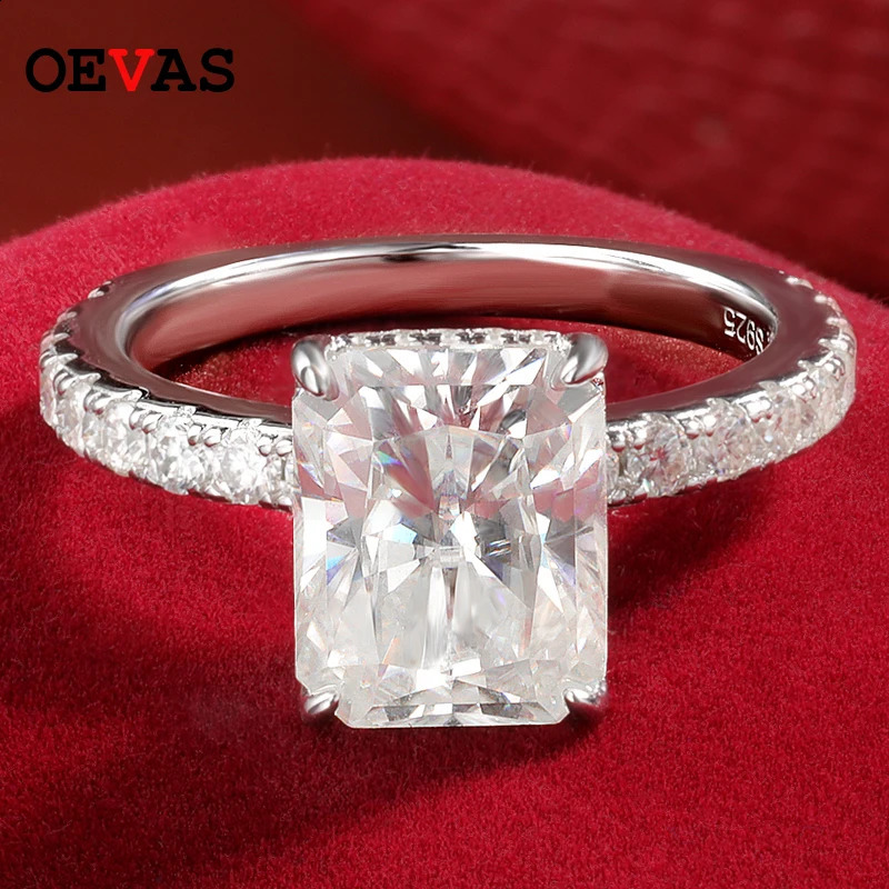 OEVAS 4- D-color radiant jadeite cut all Mo silica womens wedding ring 100% 925 sterling silver party exquisite jewelry 241007