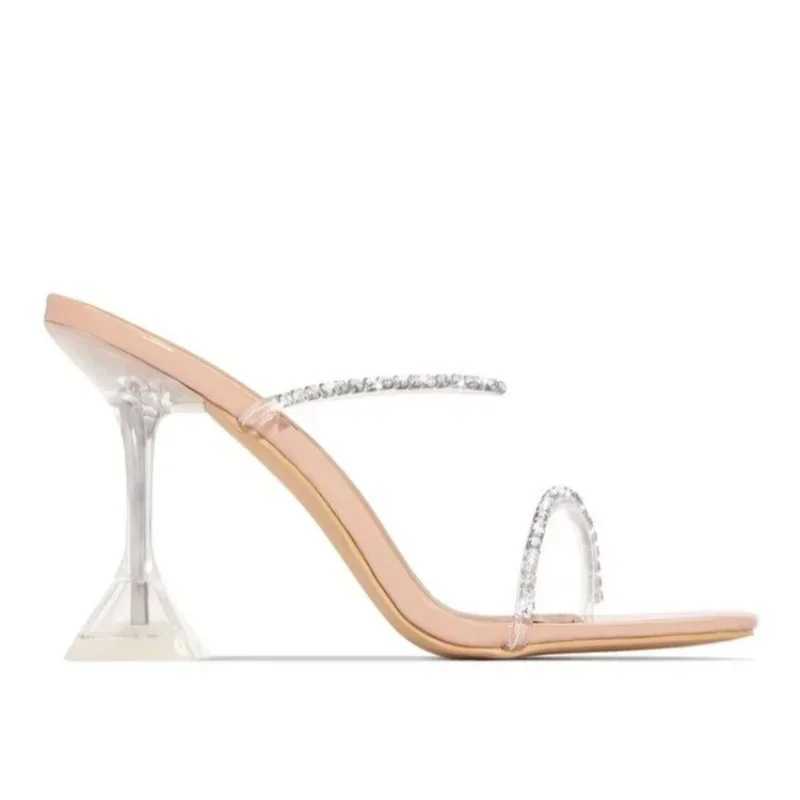 2023 Womens Fashion Shoes Slingbacks Womens High Heels Summer Solid Square Toes Crystal Sexy Slip on Party High Heels Y241014